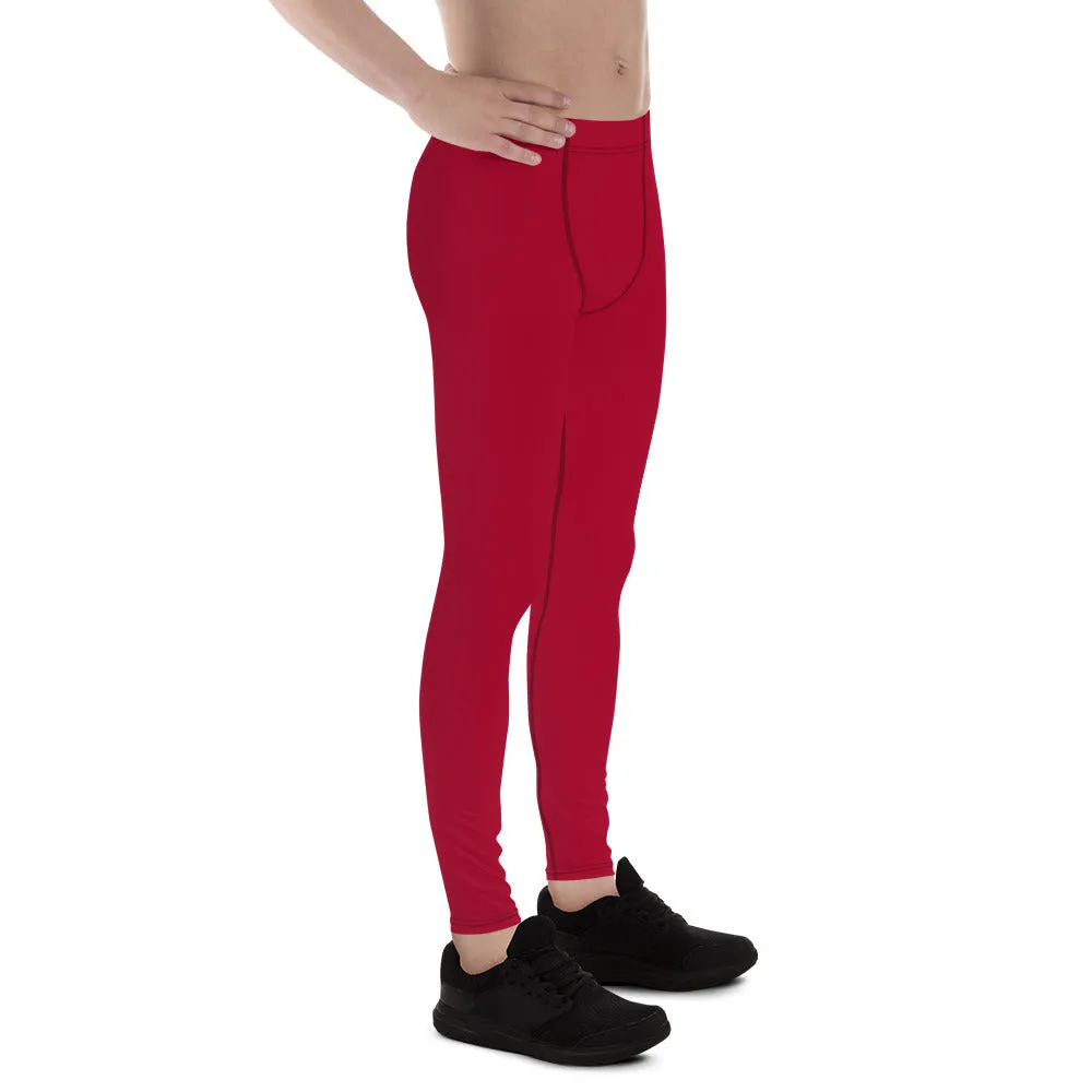 Wine Red Color Men's Leggings, Solid Red Color Premium Designer Men's Tight Pants - Made in USA/EU/MX