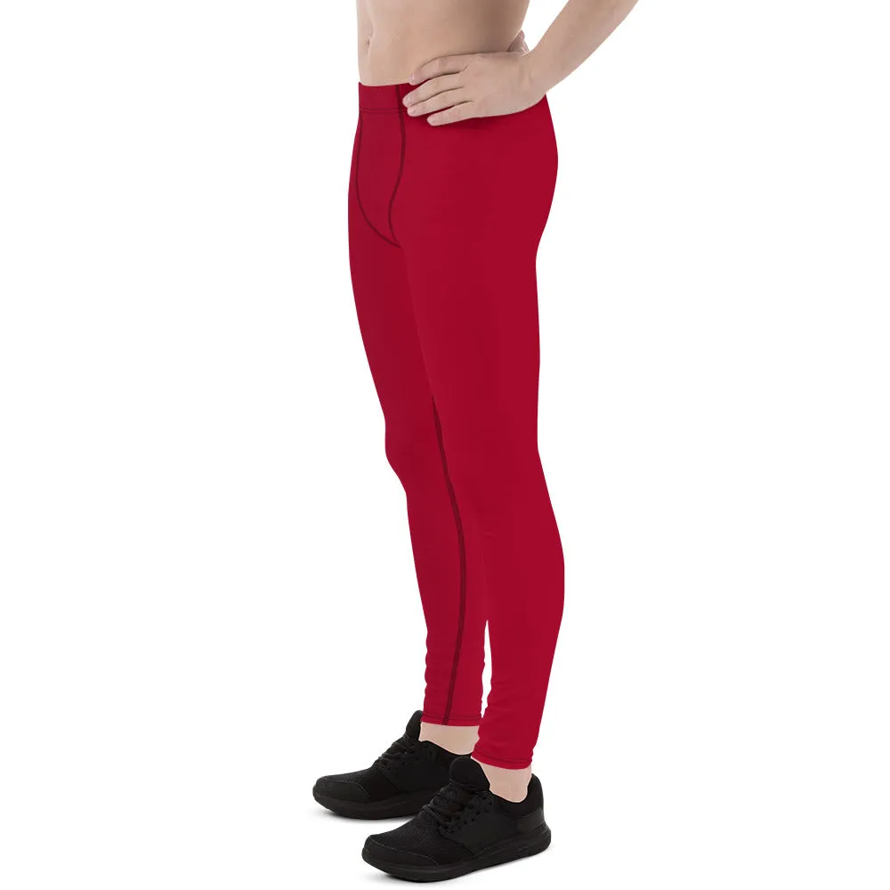 Wine Red Color Men's Leggings, Solid Red Color Premium Designer Men's Tight Pants - Made in USA/EU/MX