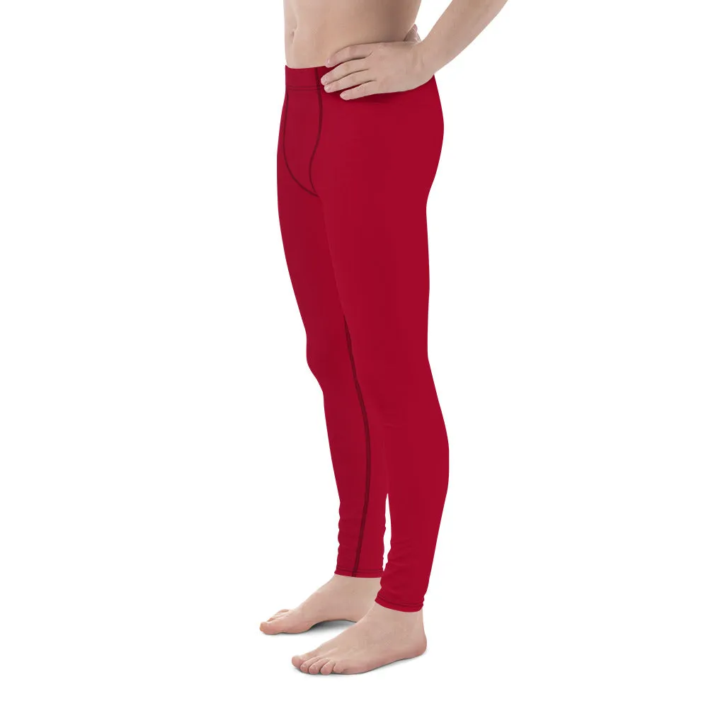 Wine Red Color Men's Leggings, Solid Red Color Premium Designer Men's Tight Pants - Made in USA/EU/MX