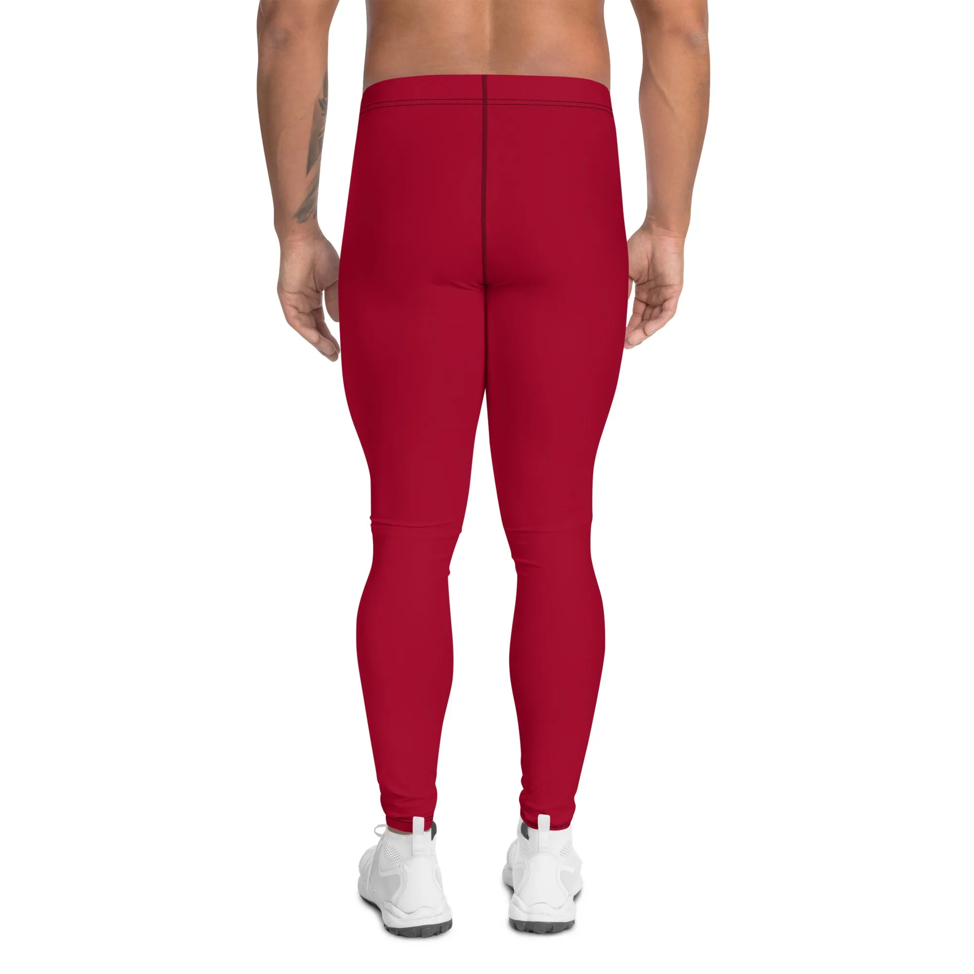 Wine Red Color Men's Leggings, Solid Red Color Premium Designer Men's Tight Pants - Made in USA/EU/MX