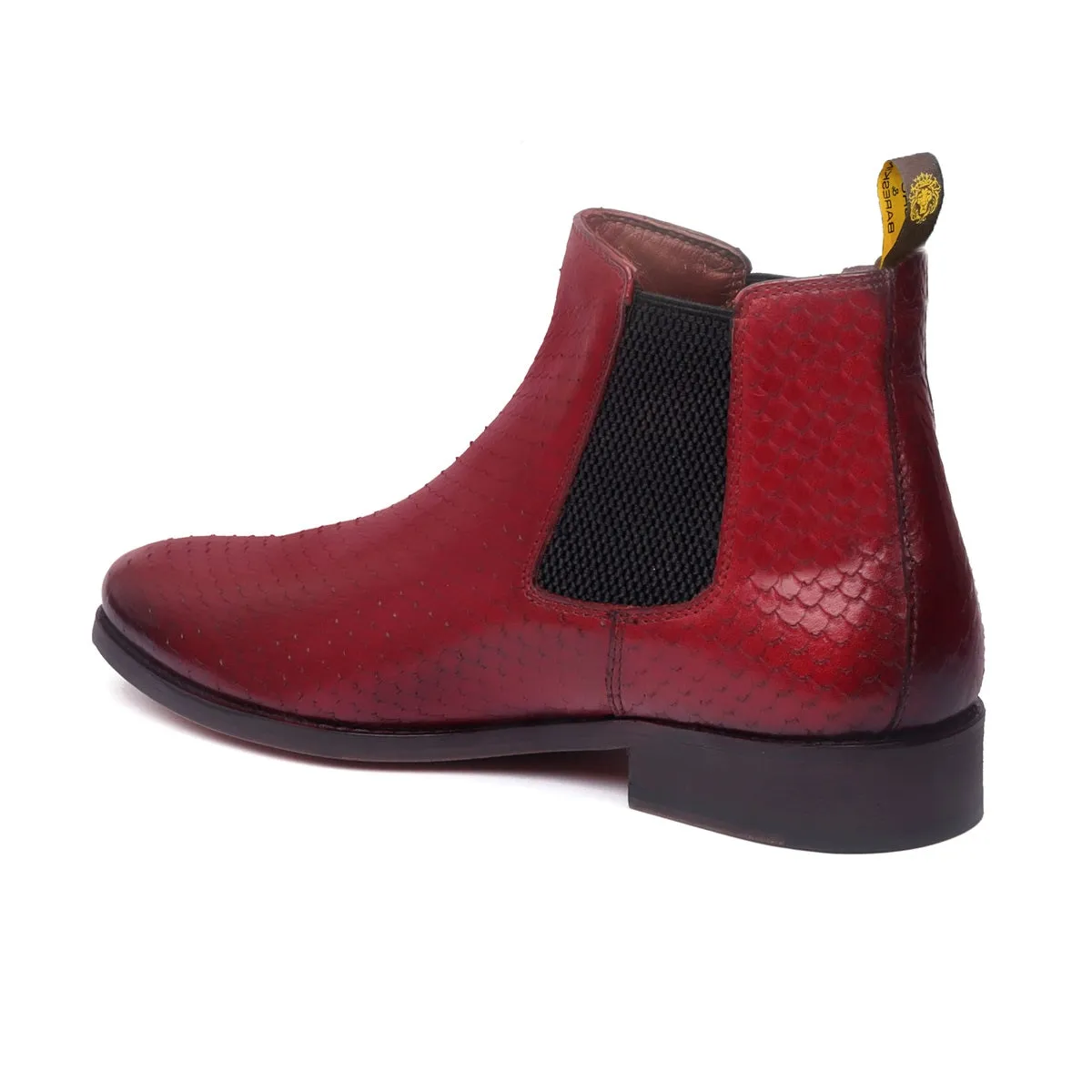 Wine Snake Skin Textured Leather Chelsea Boot For Men By Brune & Bareskin