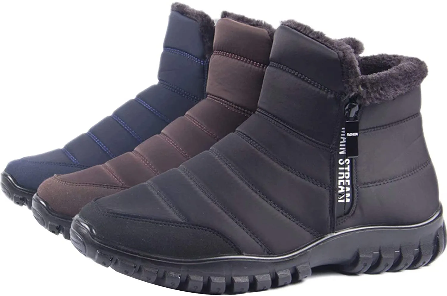 Winterschuhe Herren Kunstfell Warm Gefüttert Reißverschluss Winterstiefel Schneestiefel