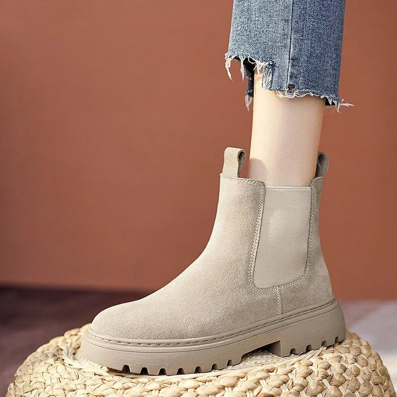 Women Winter Chelsea Boots Suede Leather Comfortable Ankle Shoes