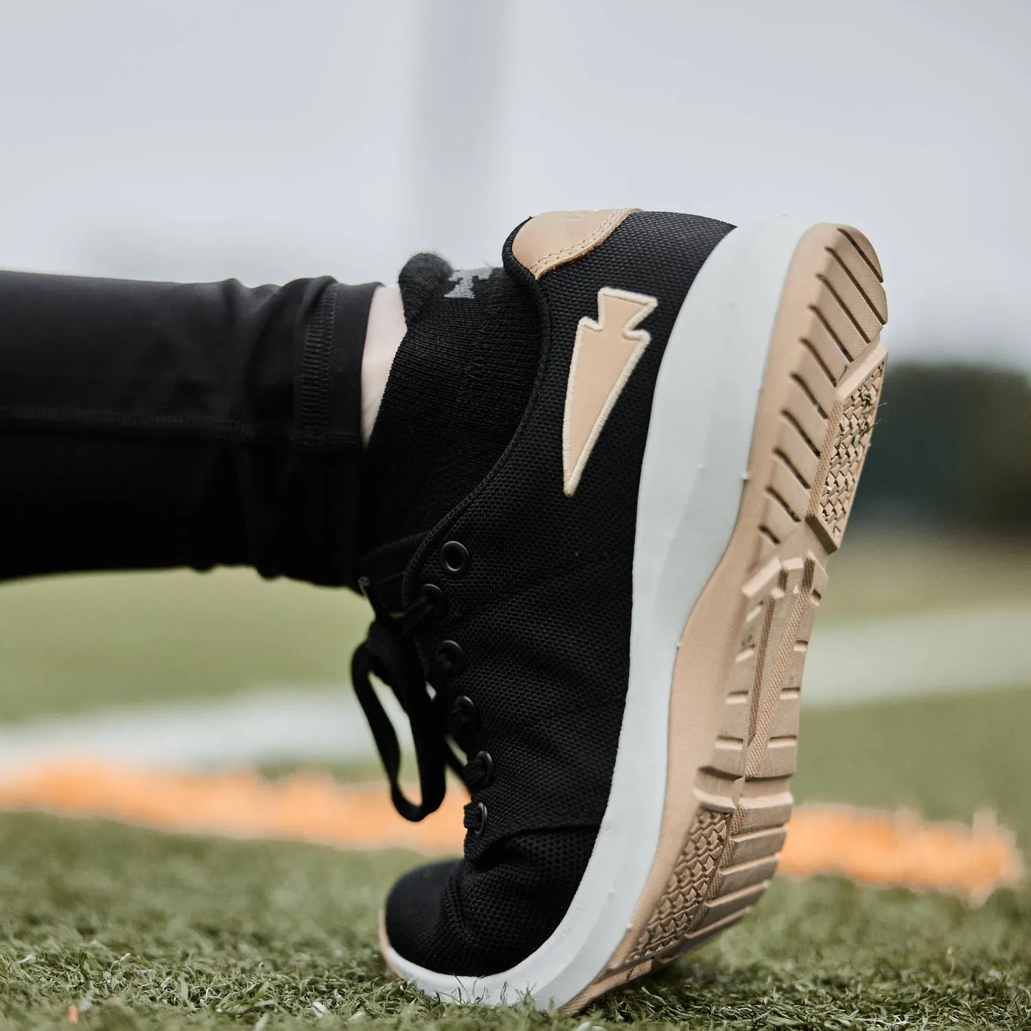 Women's Ballistic Trainers - Black   White   Gold W/ Gold Reflective Spearhead