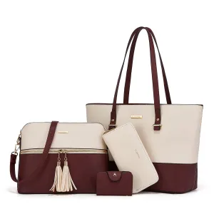 YTL Damen Handtasche Tote Shopper Groß Schultertasche Umhängetasche Geldbörse Kartenhalter Tasche 4-teiliges Set für Büro Schule Einkauf Reise Geschenk grau beige