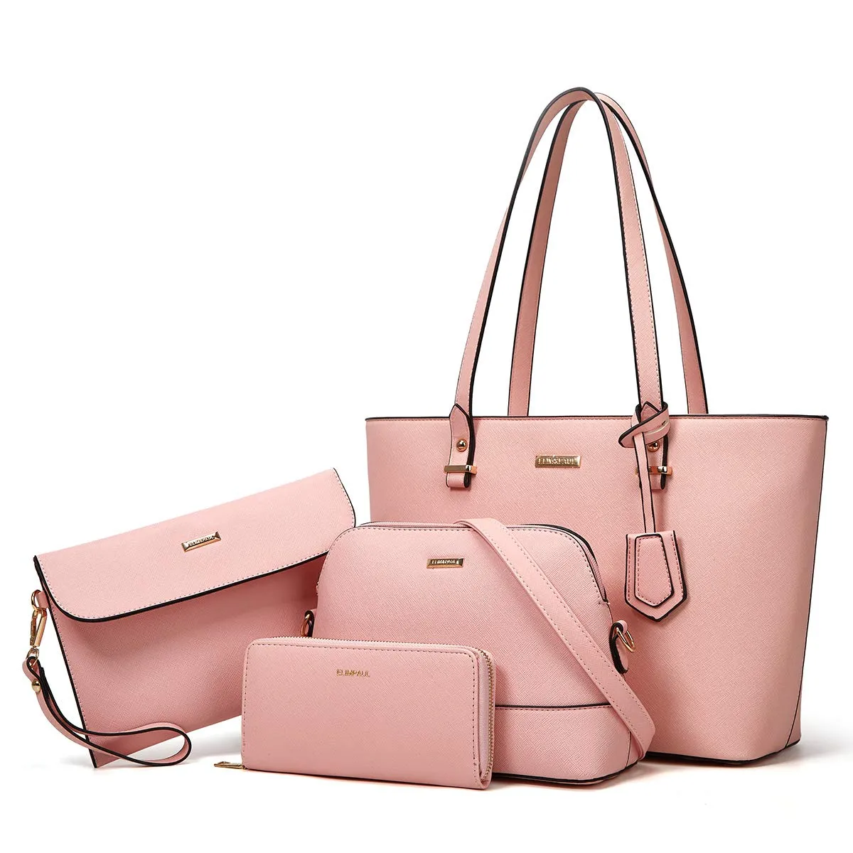 YTL Damen Handtasche Tote Shopper Groß Schultertasche Umhängetasche Geldbörse Kartenhalter Tasche 4-teiliges Set für Büro Schule Einkauf Reise Geschenk Rosa