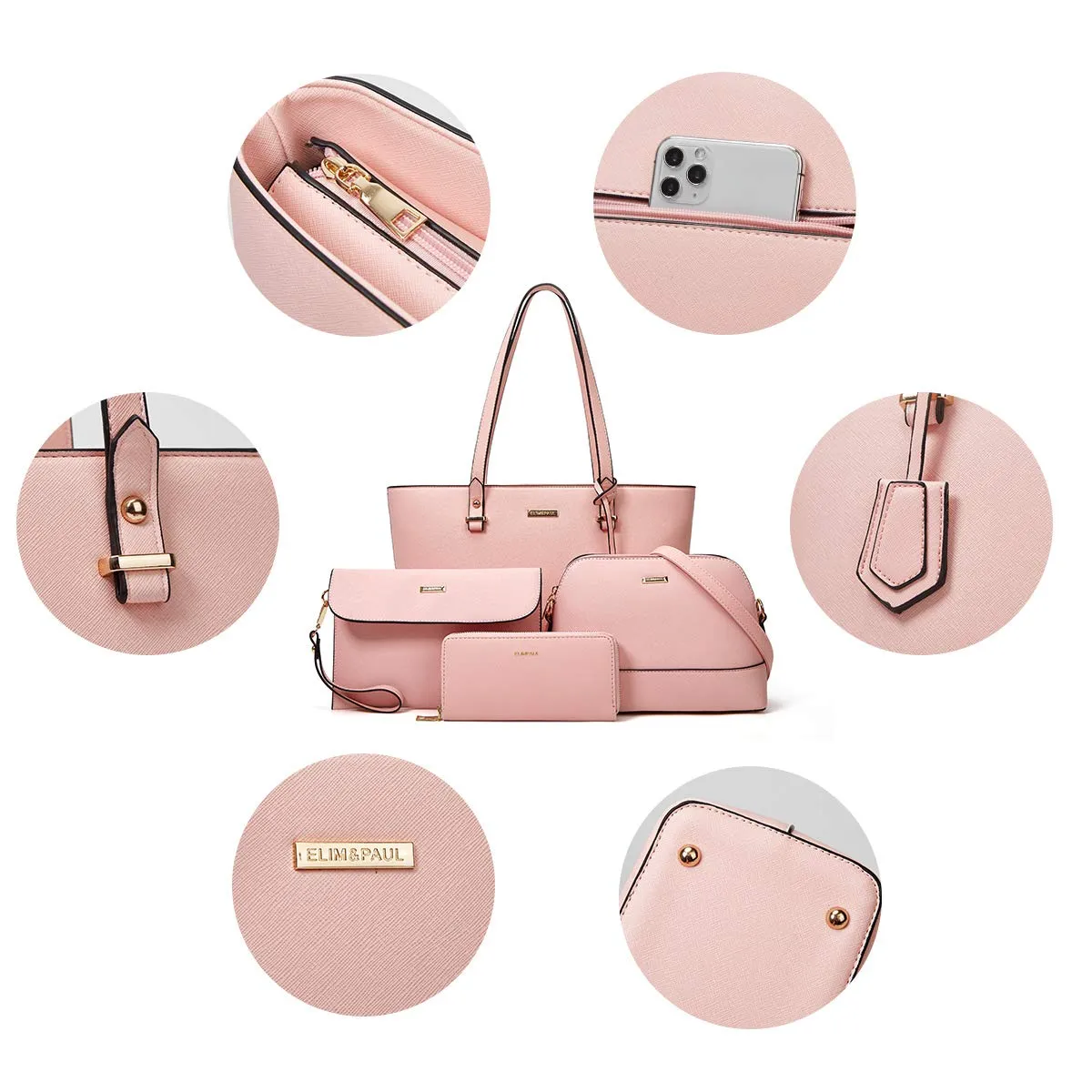 YTL Damen Handtasche Tote Shopper Groß Schultertasche Umhängetasche Geldbörse Kartenhalter Tasche 4-teiliges Set für Büro Schule Einkauf Reise Geschenk Rosa